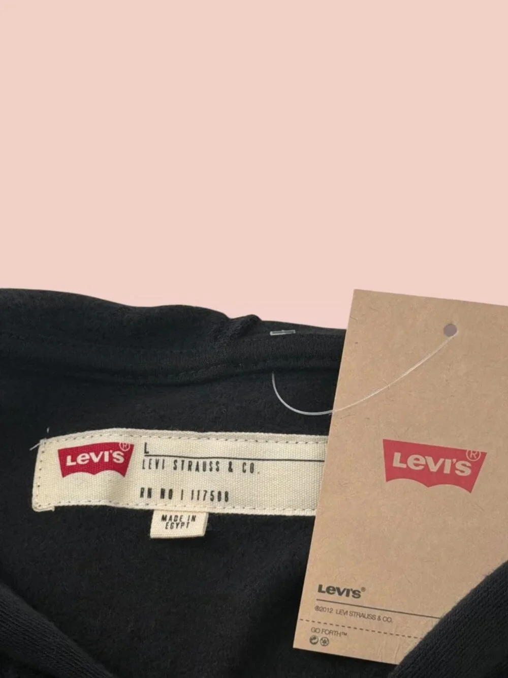 Levi's Men's Caviar Black Logo Graphic Pouch Pocket Hoodie L